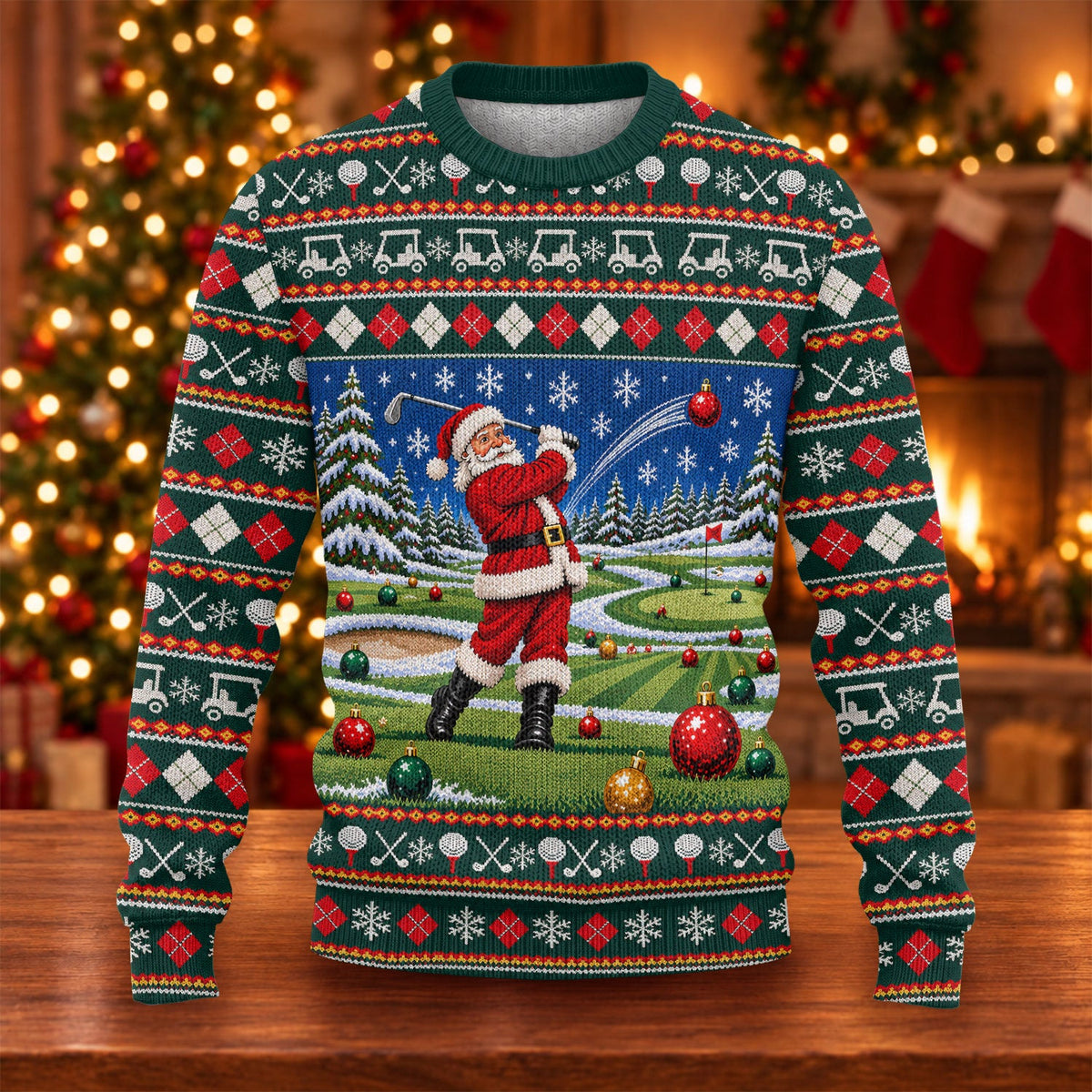 Santa Swing Fair Isle Ugly Christmas Sweater, Golf Lover Gifts, Holiday Party Sweater
