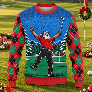 Cheering Santa Golf Scene Ugly Christmas Sweater, Golf Lover Gifts, Christmas Gifts