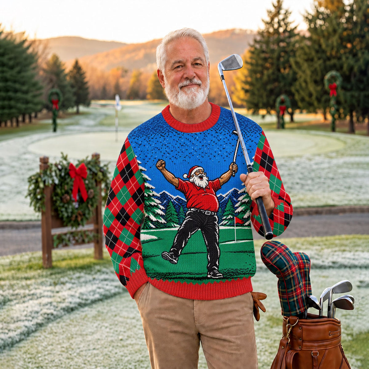 Cheering Santa Golf Scene Ugly Christmas Sweater, Golf Lover Gifts, Christmas Gifts