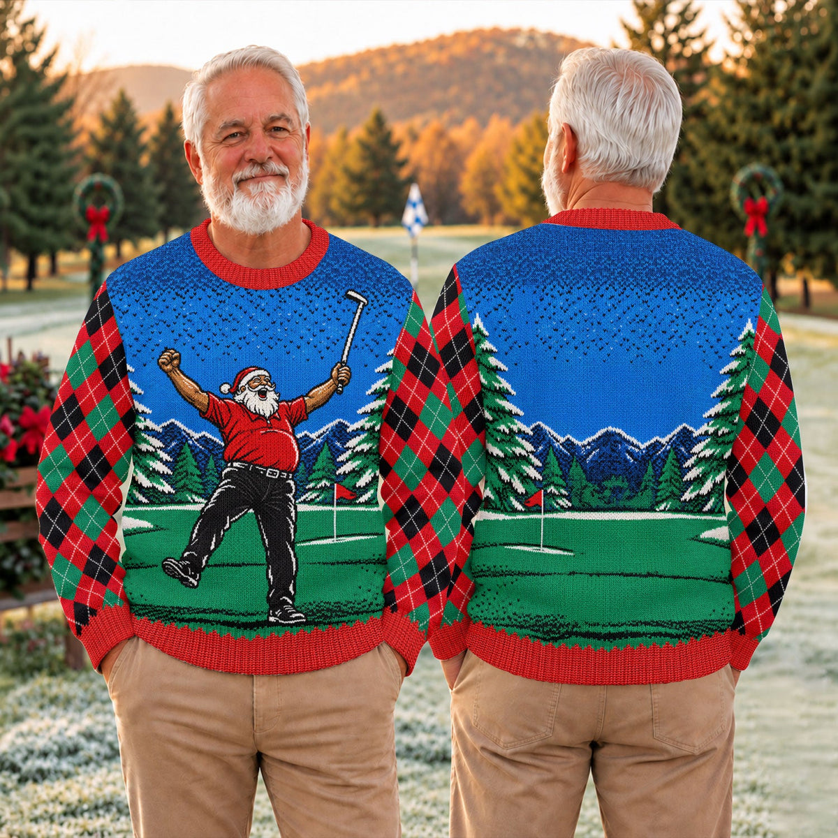 Cheering Santa Golf Scene Ugly Christmas Sweater, Golf Lover Gifts, Christmas Gifts