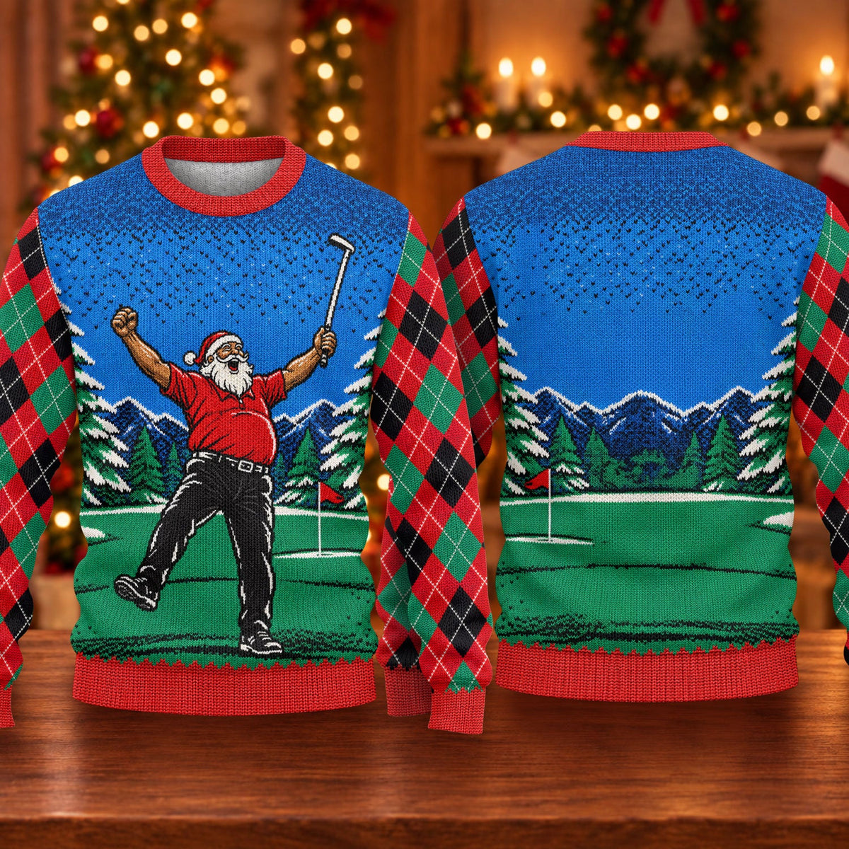 Cheering Santa Golf Scene Ugly Christmas Sweater, Golf Lover Gifts, Christmas Gifts