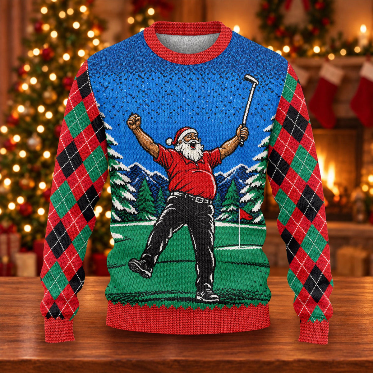 Cheering Santa Golf Scene Ugly Christmas Sweater, Golf Lover Gifts, Christmas Gifts