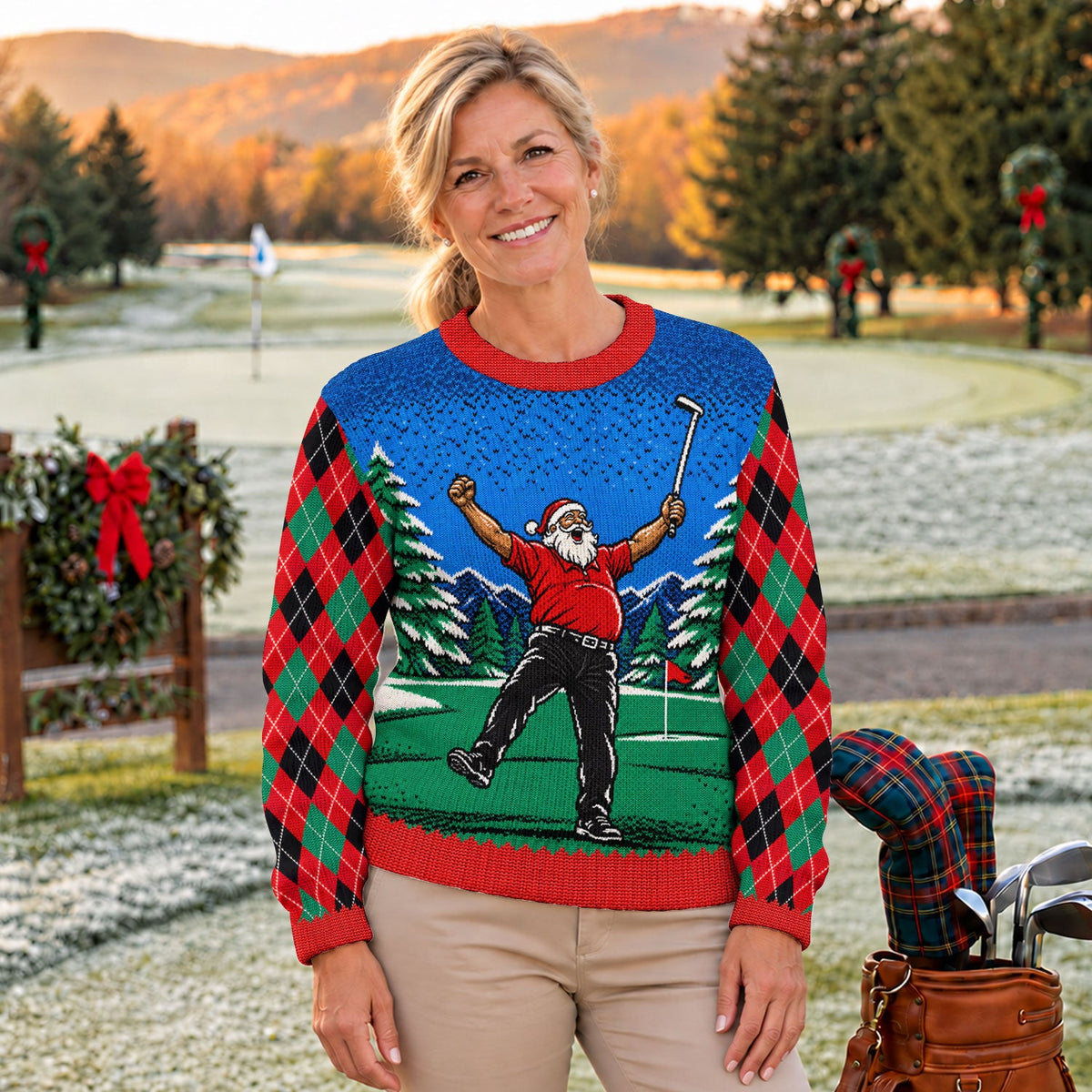 Cheering Santa Golf Scene Ugly Christmas Sweater, Golf Lover Gifts, Christmas Gifts
