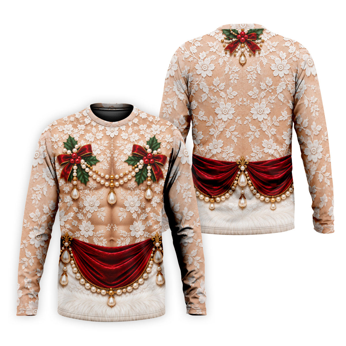 White Lace Pearls Christmas Golf Shirt, Funny Mens Golf Shirts, Golf Shirts For Men