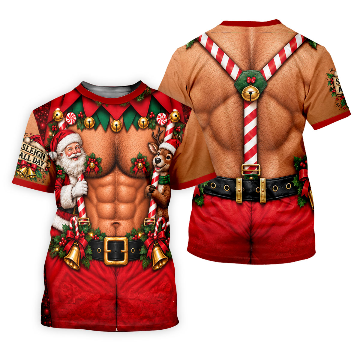 Sleigh All Day Muscle Santa Christmas Golf Shirt, Mens Golf Apparel, Mens Golf Polo