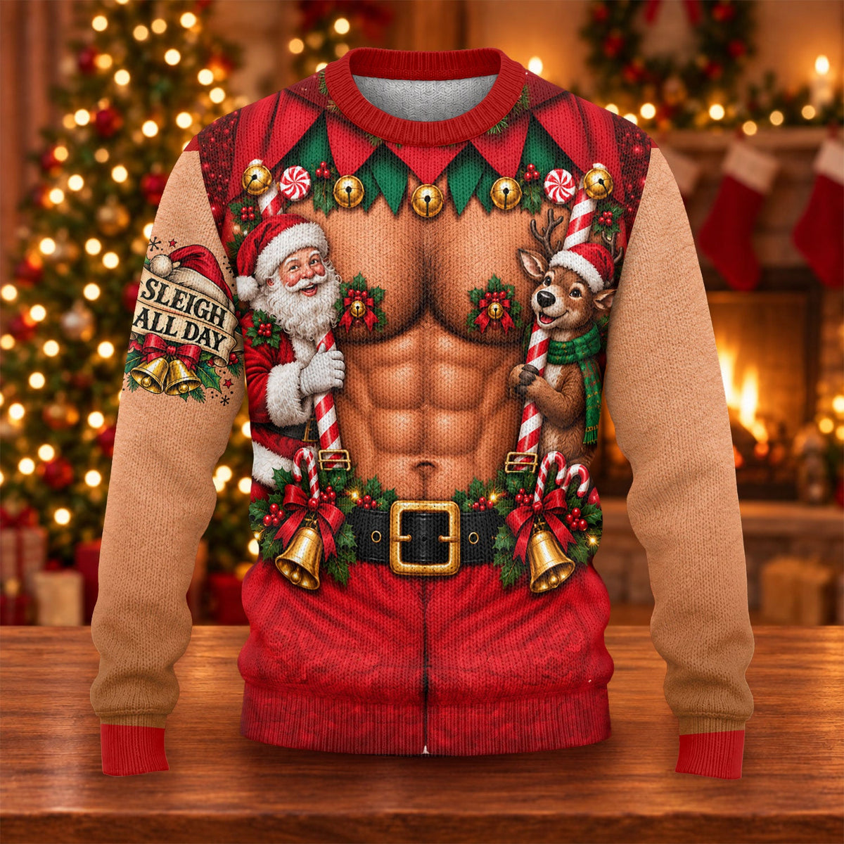Sleigh All Day Muscle Ugly Christmas Sweater, Golf Lover Gifts, Ugly Sweater Party