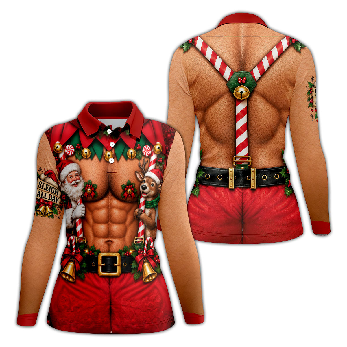 Sleigh All Day Muscle Christmas Golf Shirt, Golf Shirts For Women, Womens Golf Tops