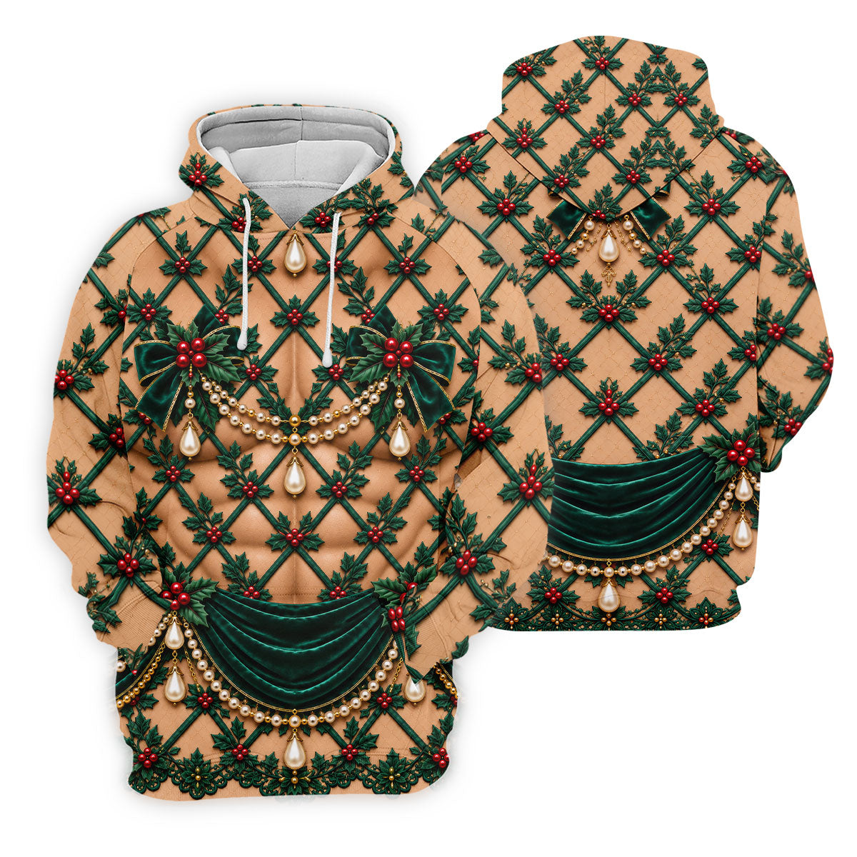 Green Holly Pearls Christmas Golf Shirt, Golf Gifts For Women, Womens Golf Clothing