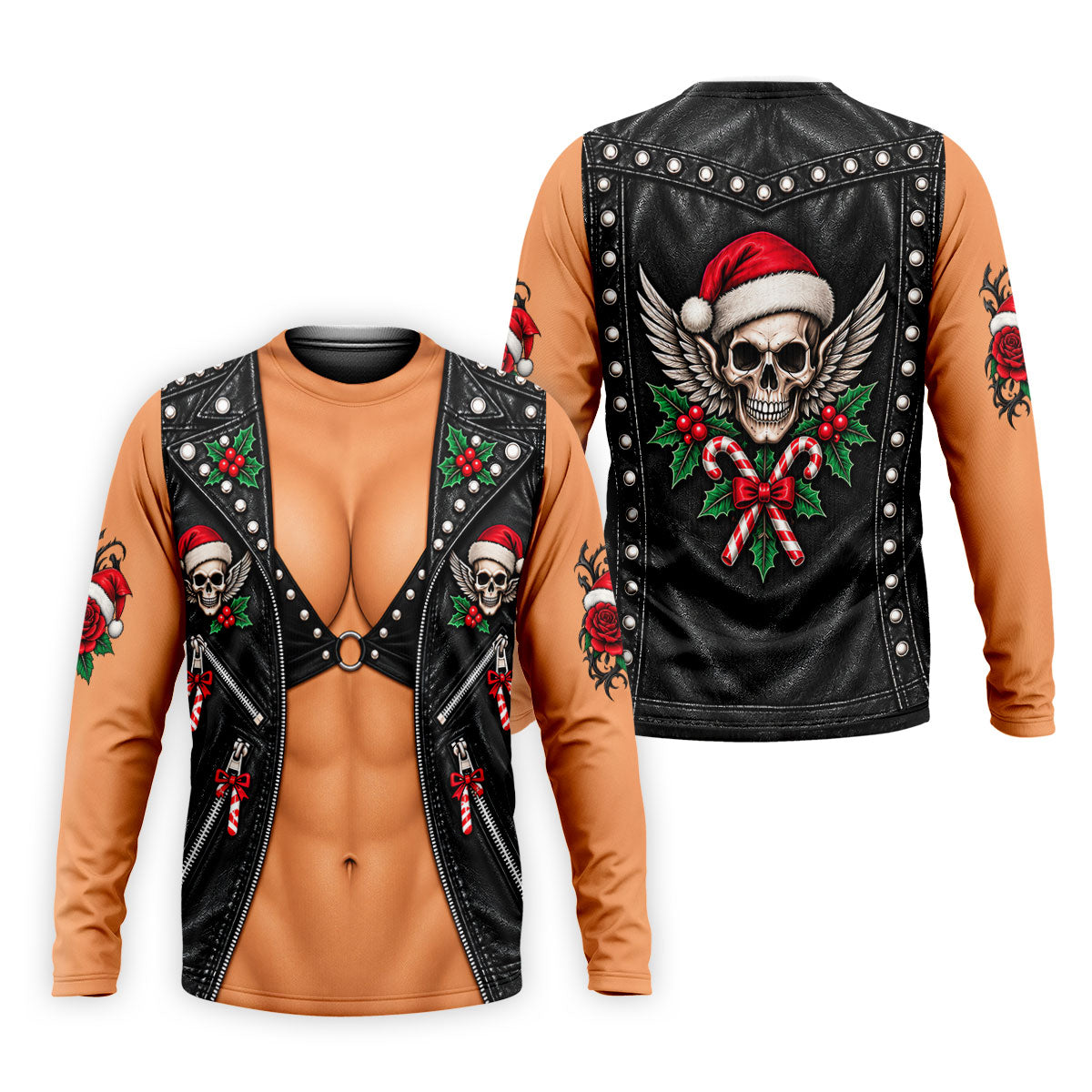 Santa Skull Biker Vest Christmas Golf Shirt, Mens Golf Apparel, Mens Golf Clothing