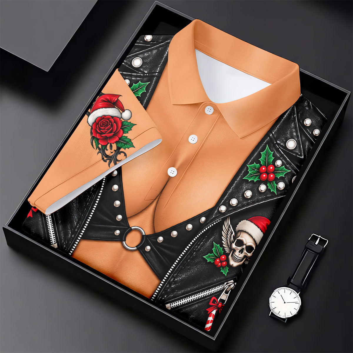 Santa Skull Biker Vest Christmas Golf Shirt, Mens Golf Apparel, Mens Golf Clothing
