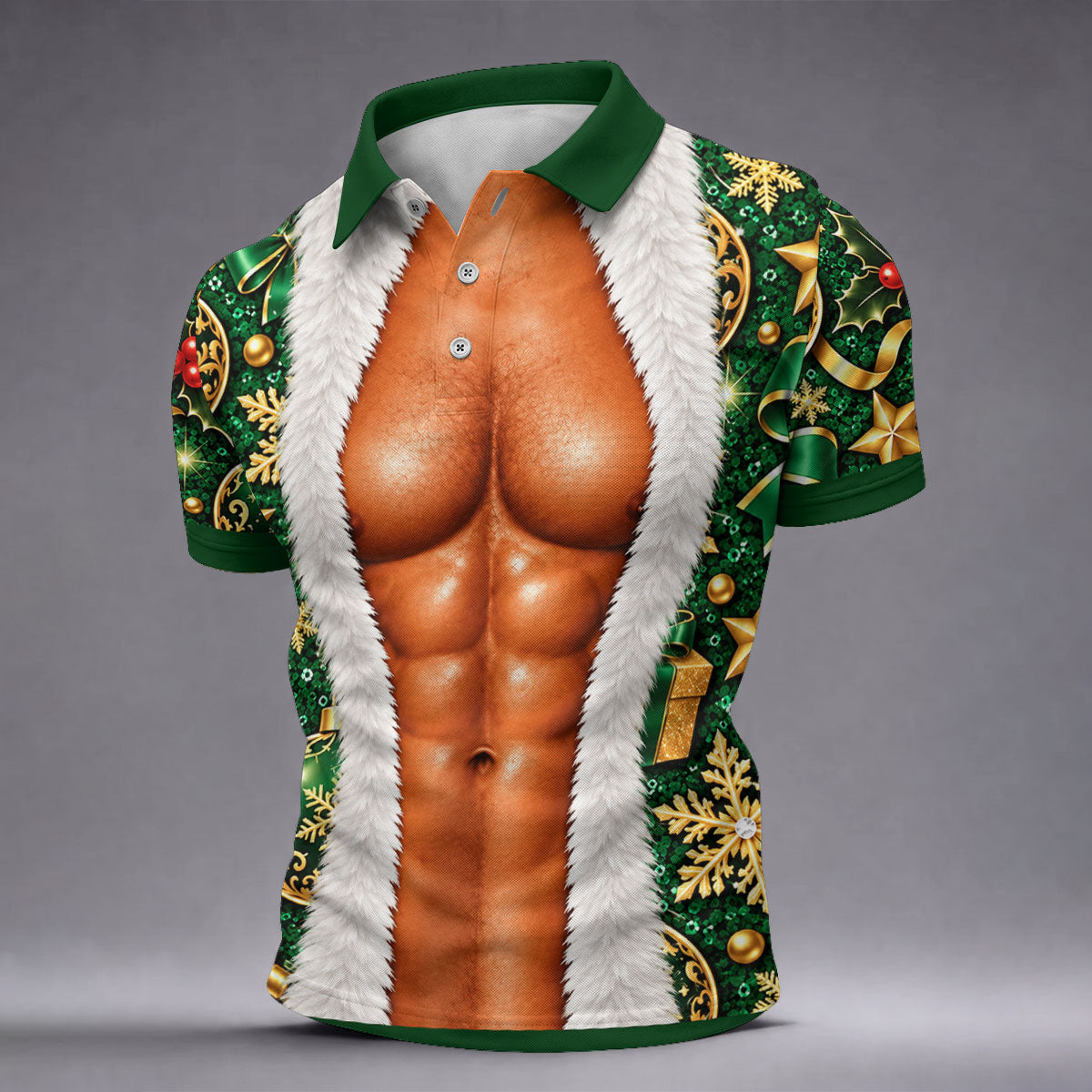 Green Muscle Santa Christmas Golf Shirt, Funny Mens Golf Shirts, Golf Gifts For Men