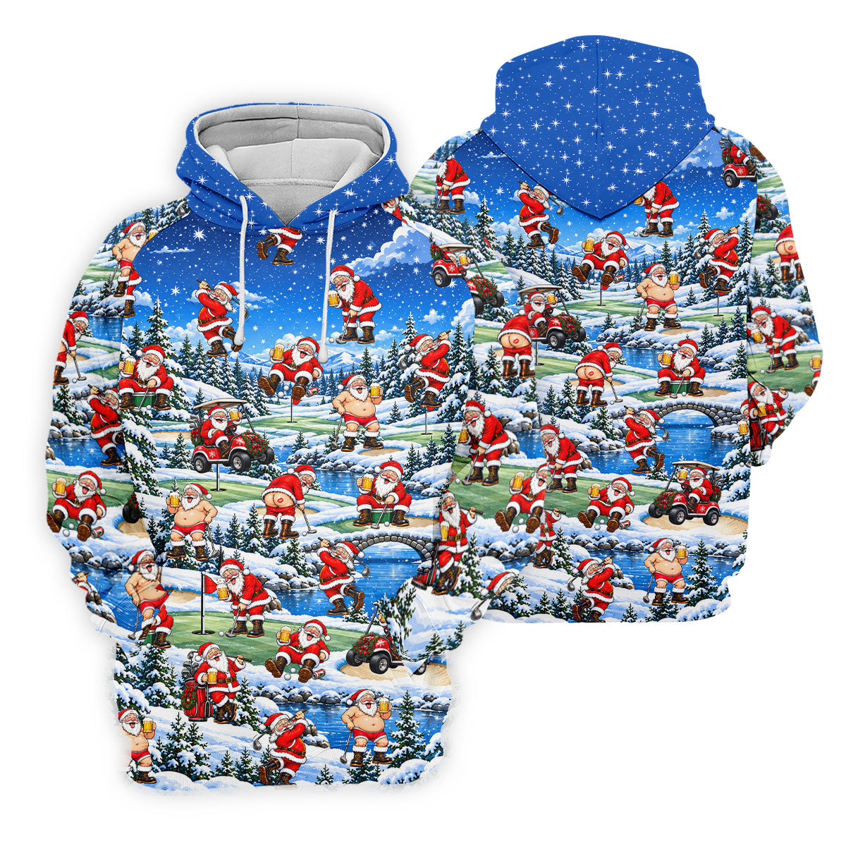 Snowy Santa Golf Pattern Christmas Golf Shirt, Funny Mens Golf Shirts, Mens Golf Polo