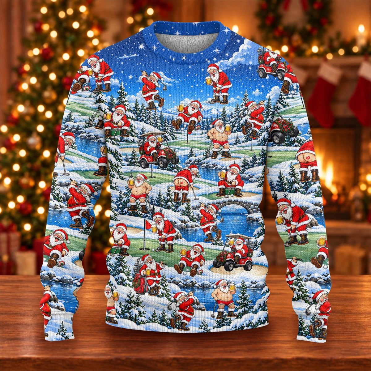 Snowy Santa Golf Pattern Ugly Christmas Sweater, Christmas Golf Gift, Funny Xmas Gift