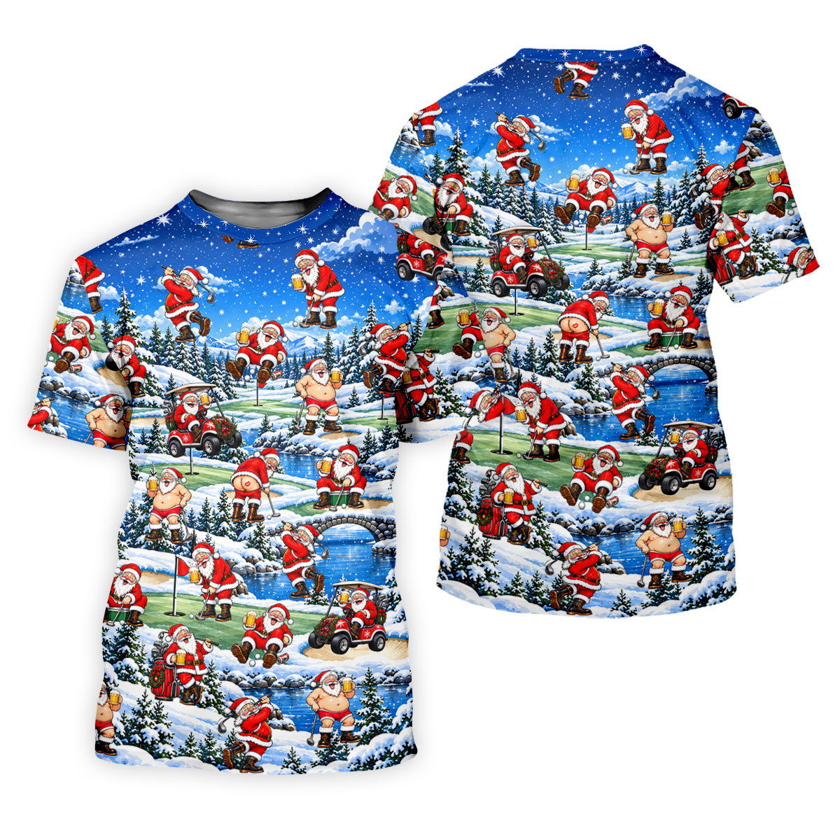 Snowy Santa Golf Pattern Christmas Golf Shirt, Womens Golf Shirts, Ladies Golf Shirts