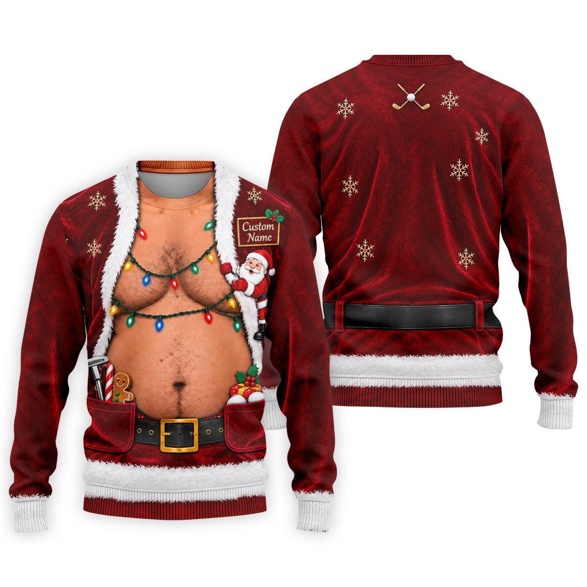 Custom Name Santa Suit Belly Christmas Golf Shirt, Mens Golf Polo, Mens Golf Shirts