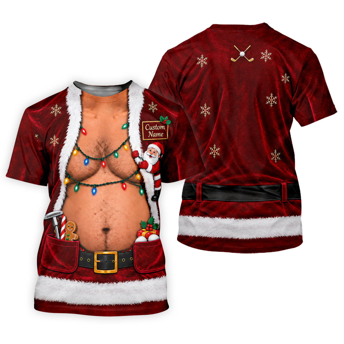 Custom Name Santa Suit Belly Christmas Golf Shirt, Mens Golf Polo, Mens Golf Shirts