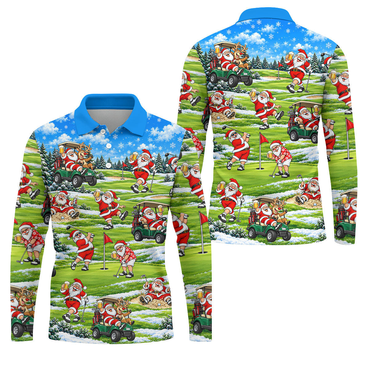 Santa Golf Course Pattern Christmas Golf Shirt, Golf Gifts For Men, Golf Polo For Men