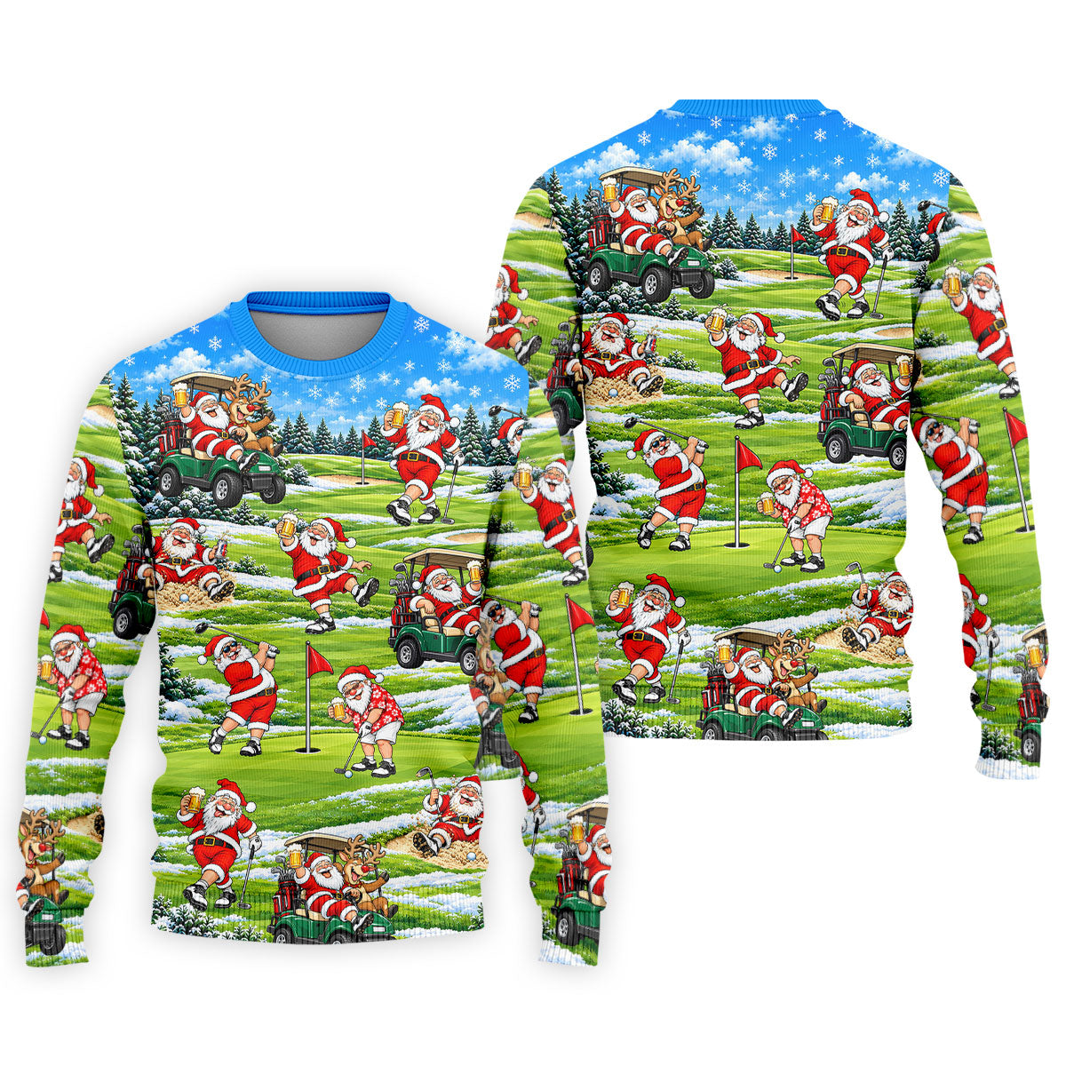 Santa Golf Course Pattern Christmas Golf Shirt, Golf Gifts For Men, Golf Polo For Men