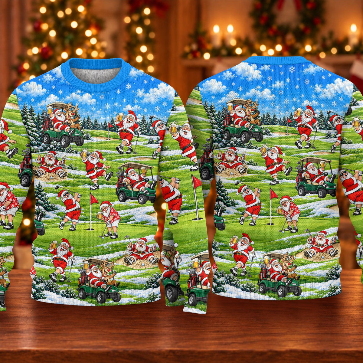 Santa Golf Course Pattern Ugly Christmas Sweater, Funny Xmas Gift, Ugly Sweater Party