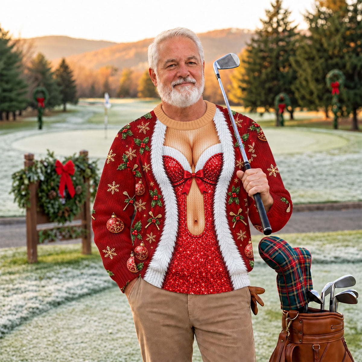 Red Sequin Corset Ugly Christmas Sweater, Funny Christmas Outfit, Golf Lover Gifts