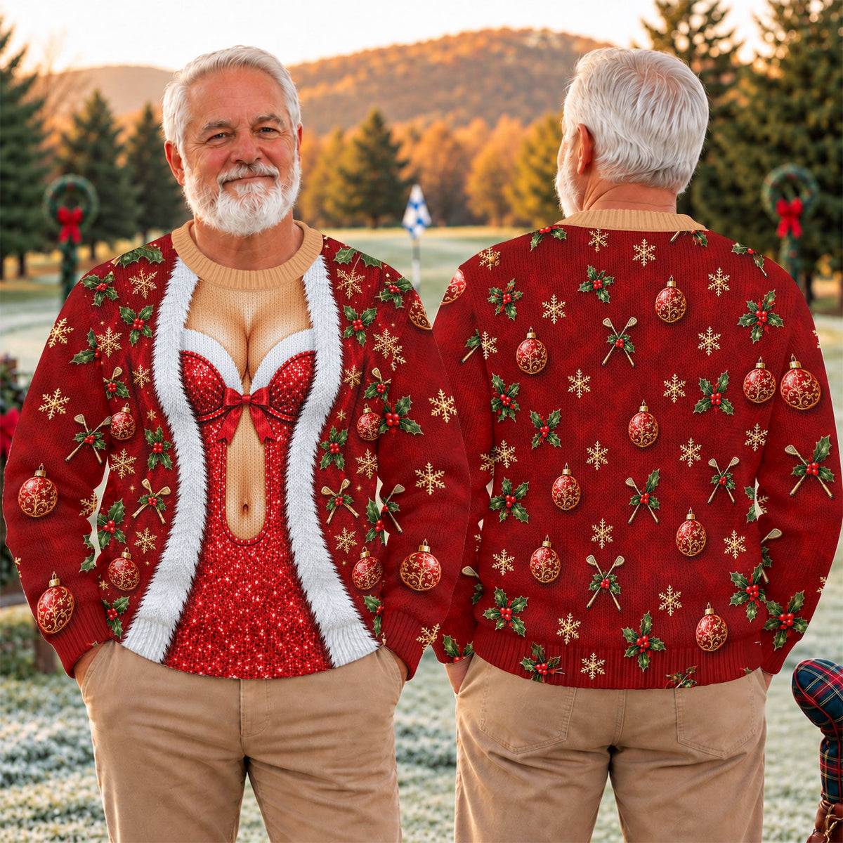 Red Sequin Corset Ugly Christmas Sweater, Funny Christmas Outfit, Golf Lover Gifts