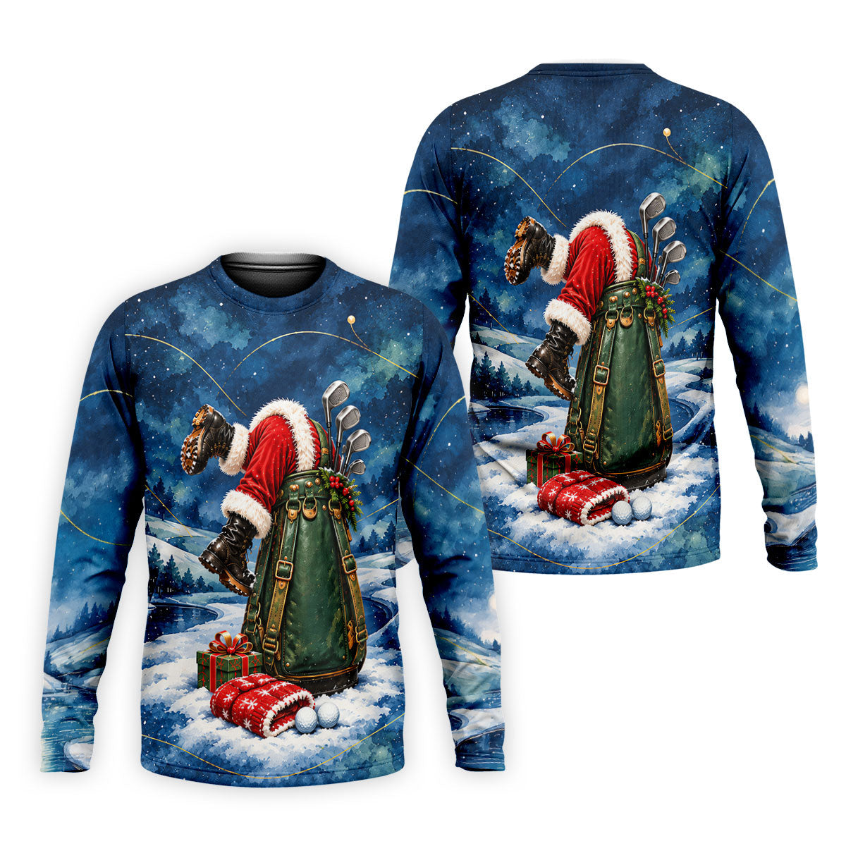 Blue Santa Diving Golf Bag Christmas Golf Shirt, Mens Golf Apparel, Mens Golf Shirts