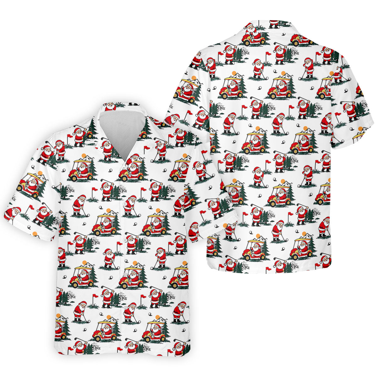 Santa Golf Cart Pattern Christmas Golf Shirt, Golf Polo For Men, Golf Shirts For Men