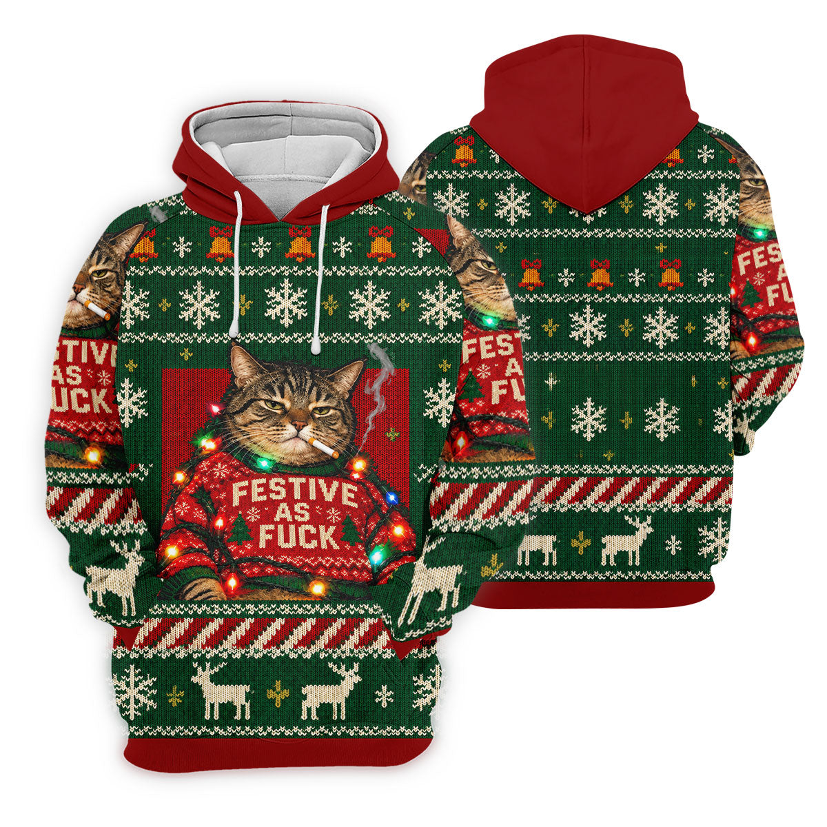 Green Festive As F*ck Cat Christmas Golf Shirt, Mens Golf Shirts, Mens Golf Apparel