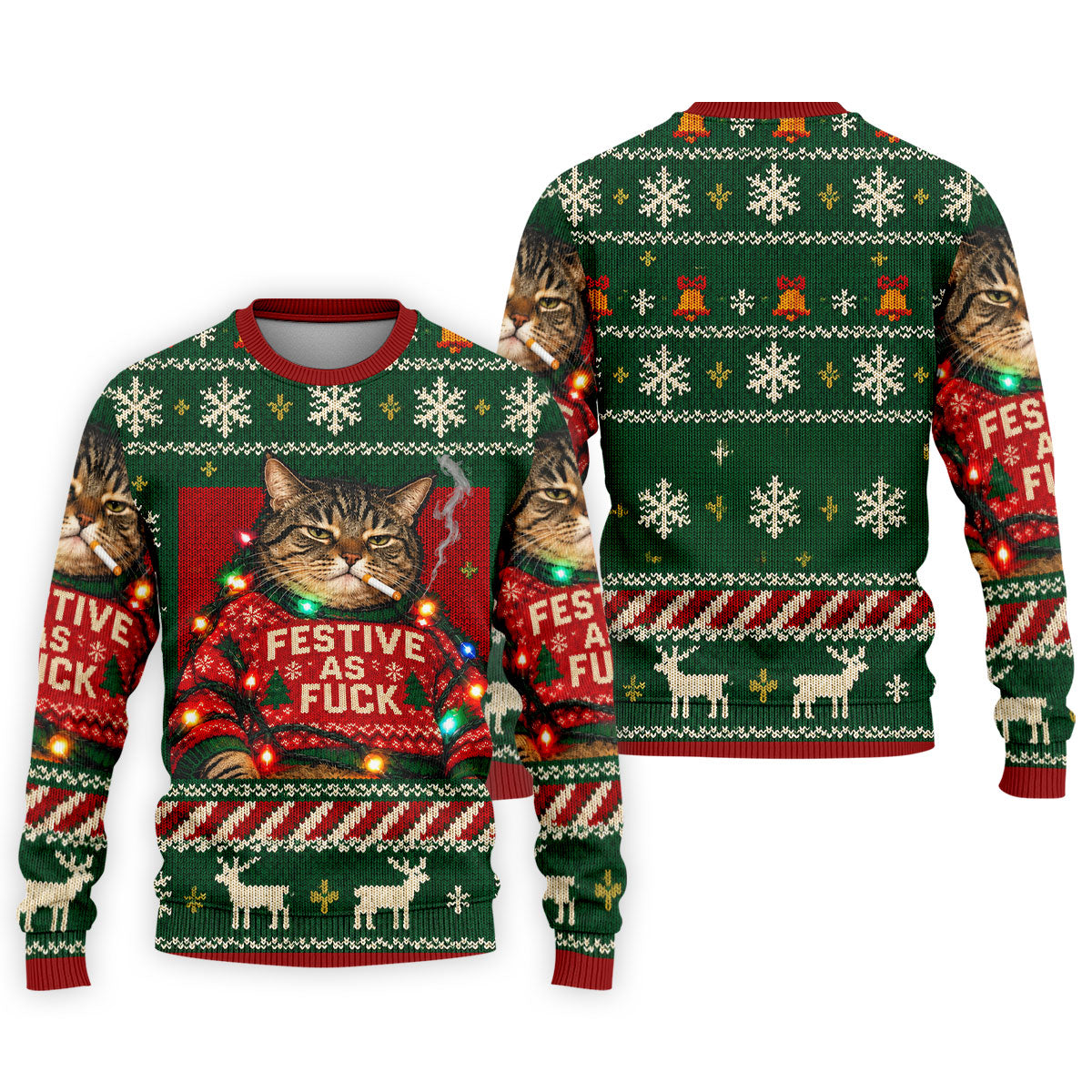 Green Festive As F*ck Cat Christmas Golf Shirt, Mens Golf Shirts, Mens Golf Apparel