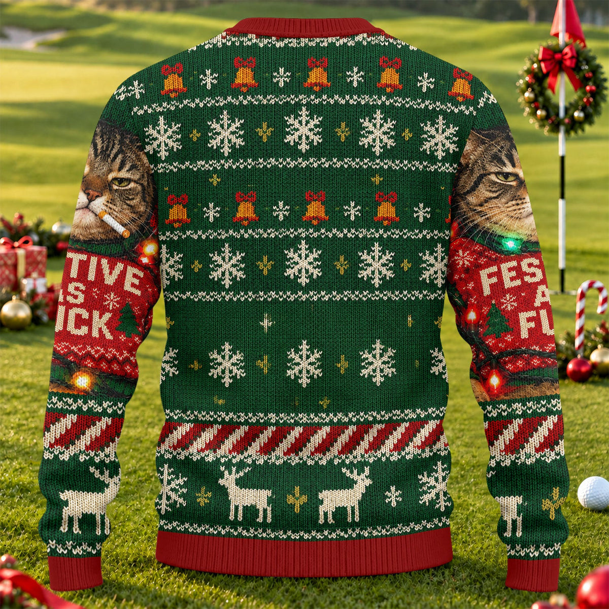 Green Festive As F*ck Cat Ugly Christmas Sweater, Ugly Sweater Party, Christmas Gifts