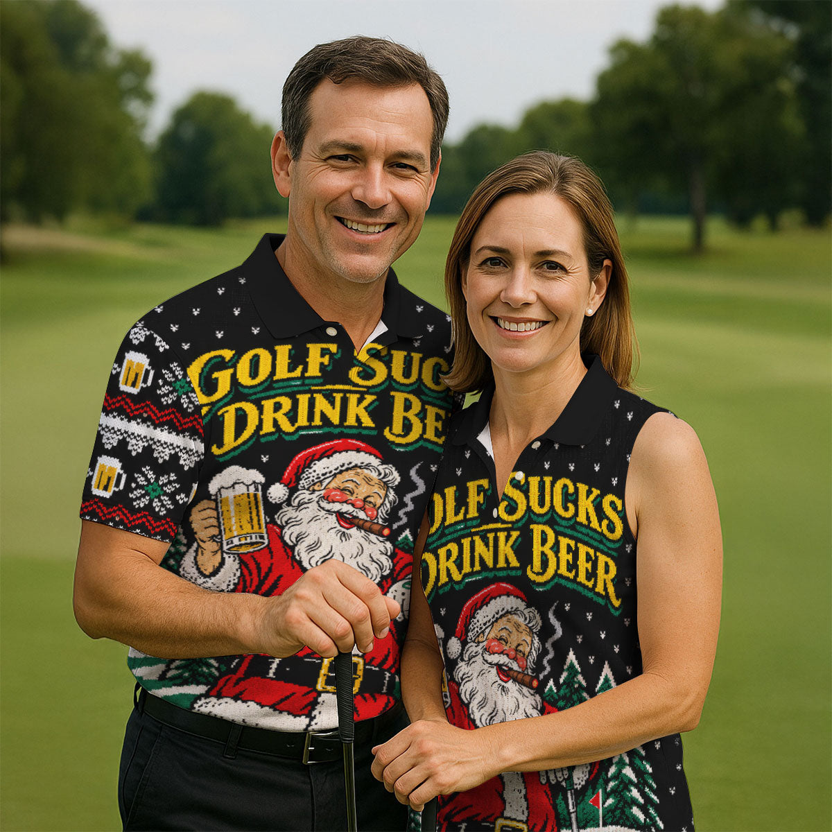 Golf Sucks Drink Beer Santa Christmas Golf Shirt, Mens Golf Polo, Golf Shirts For Men