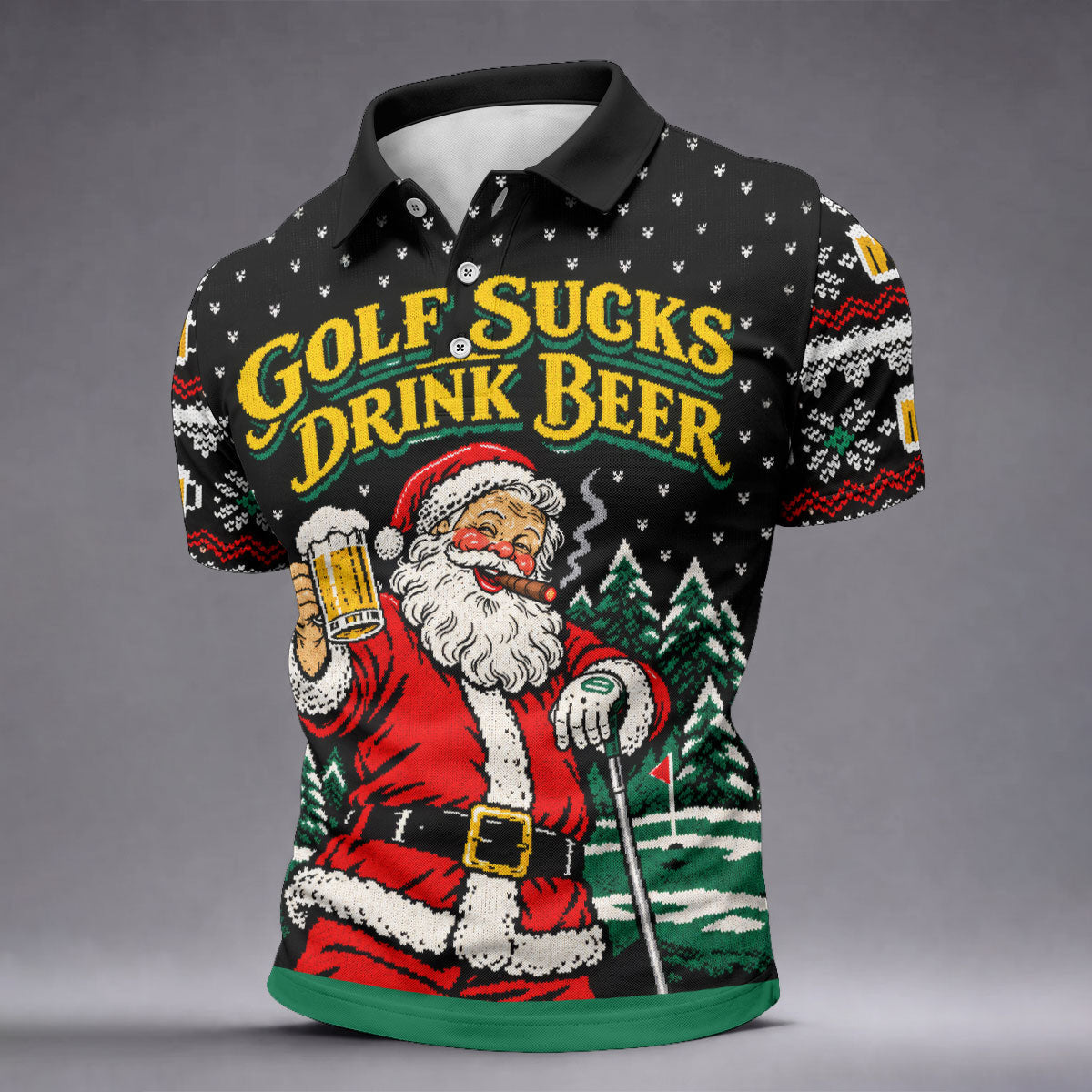 Golf Sucks Drink Beer Santa Christmas Golf Shirt, Mens Golf Polo, Golf Shirts For Men