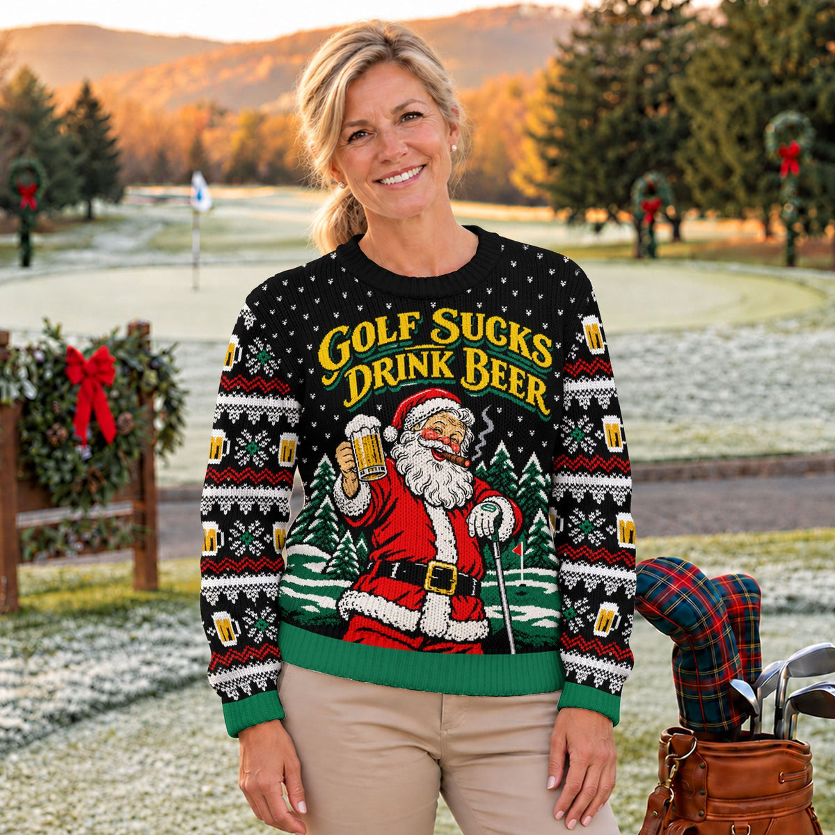 Golf Sucks Drink Beer Santa Ugly Christmas Sweater, Golf Lover Gifts, Funny Xmas Gift