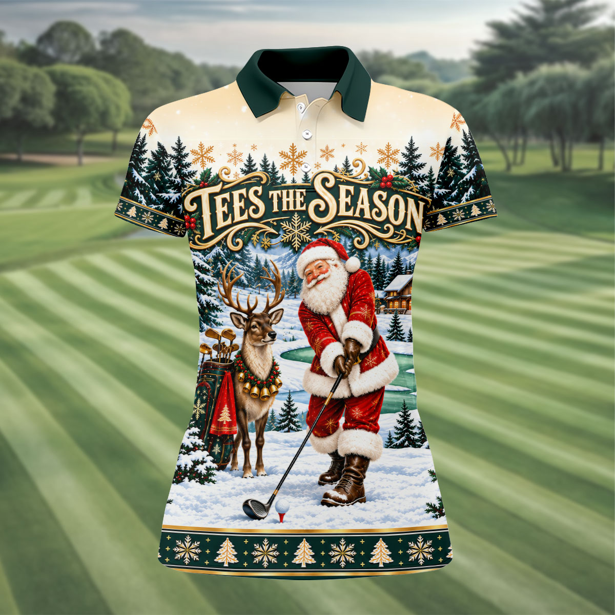 Tees The Season Santa Christmas Golf Shirt, Womens Golf Apparel, Womens Golf Clothing