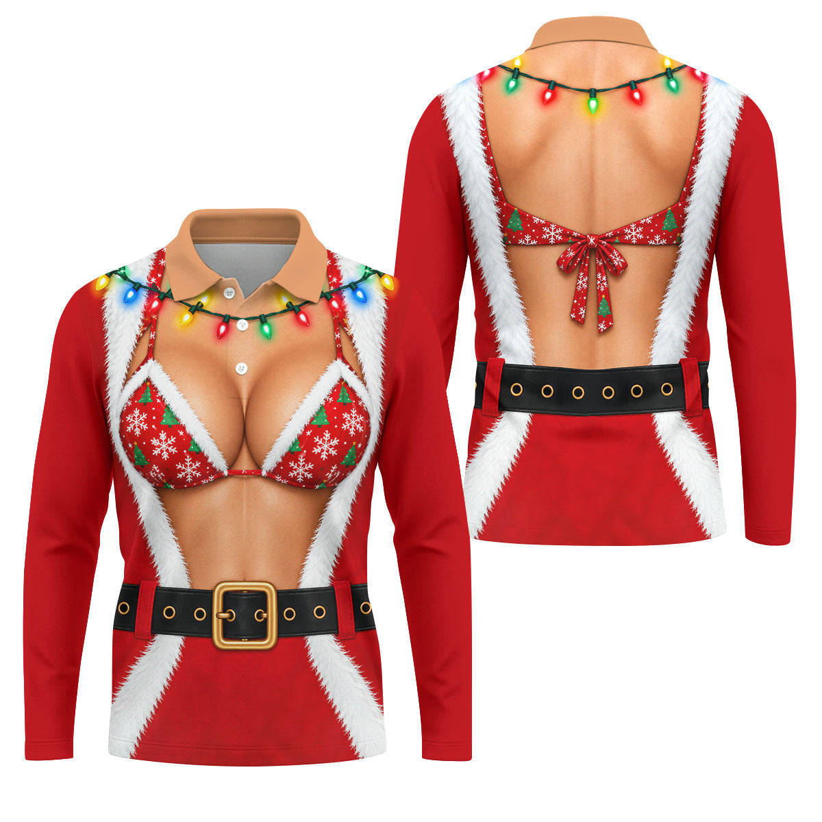 Santa Coat Bikini Lights Christmas Golf Shirt, Golf Polo For Men, Mens Golf Clothing