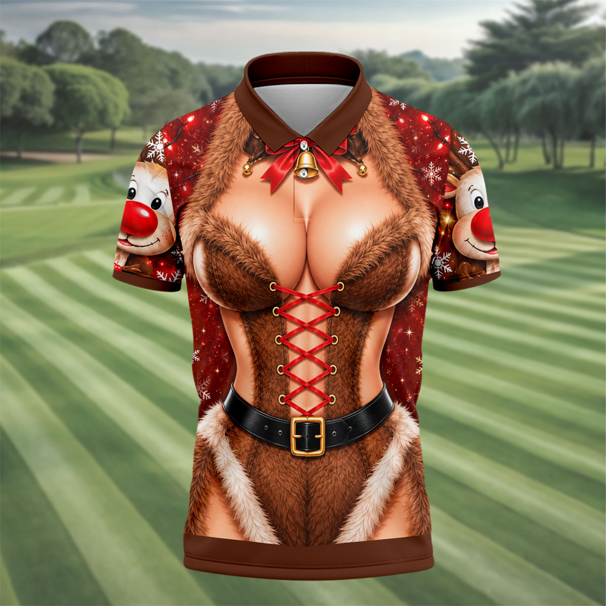 Reindeer Fur Lace Corset Christmas Golf Shirt, Golf Shirts For Men, Mens Golf Polo