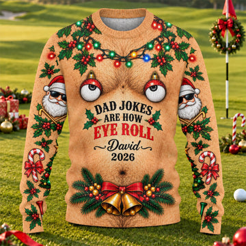 Dad Jokes Eye Roll Ugly Christmas Sweater, Christmas Gifts, Christmas Party Outfit