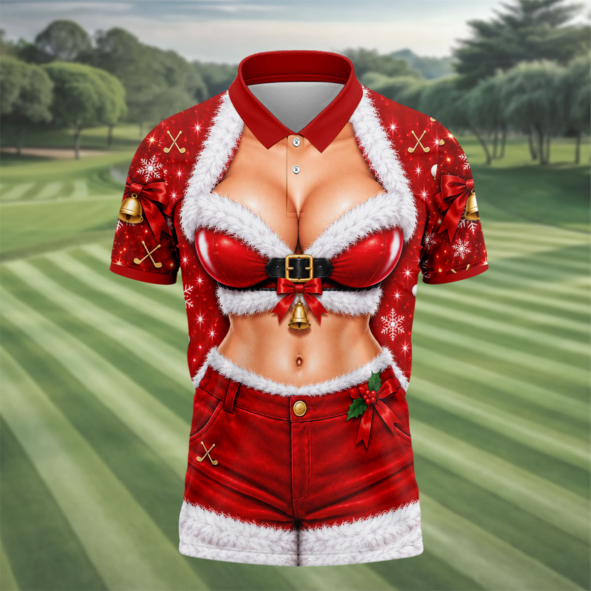 Santa Belt Bikini Abs Christmas Golf Shirt, Golf Gifts For Men, Mens Golf Apparel