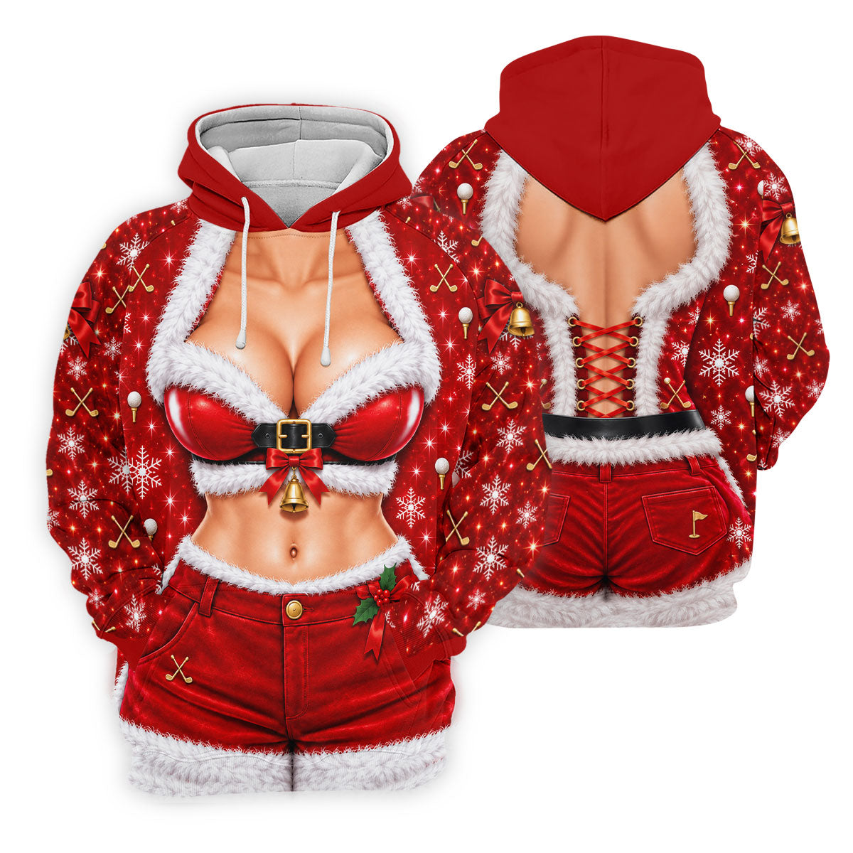 Santa Belt Bikini Abs Christmas Golf Shirt, Golf Gifts For Men, Mens Golf Apparel
