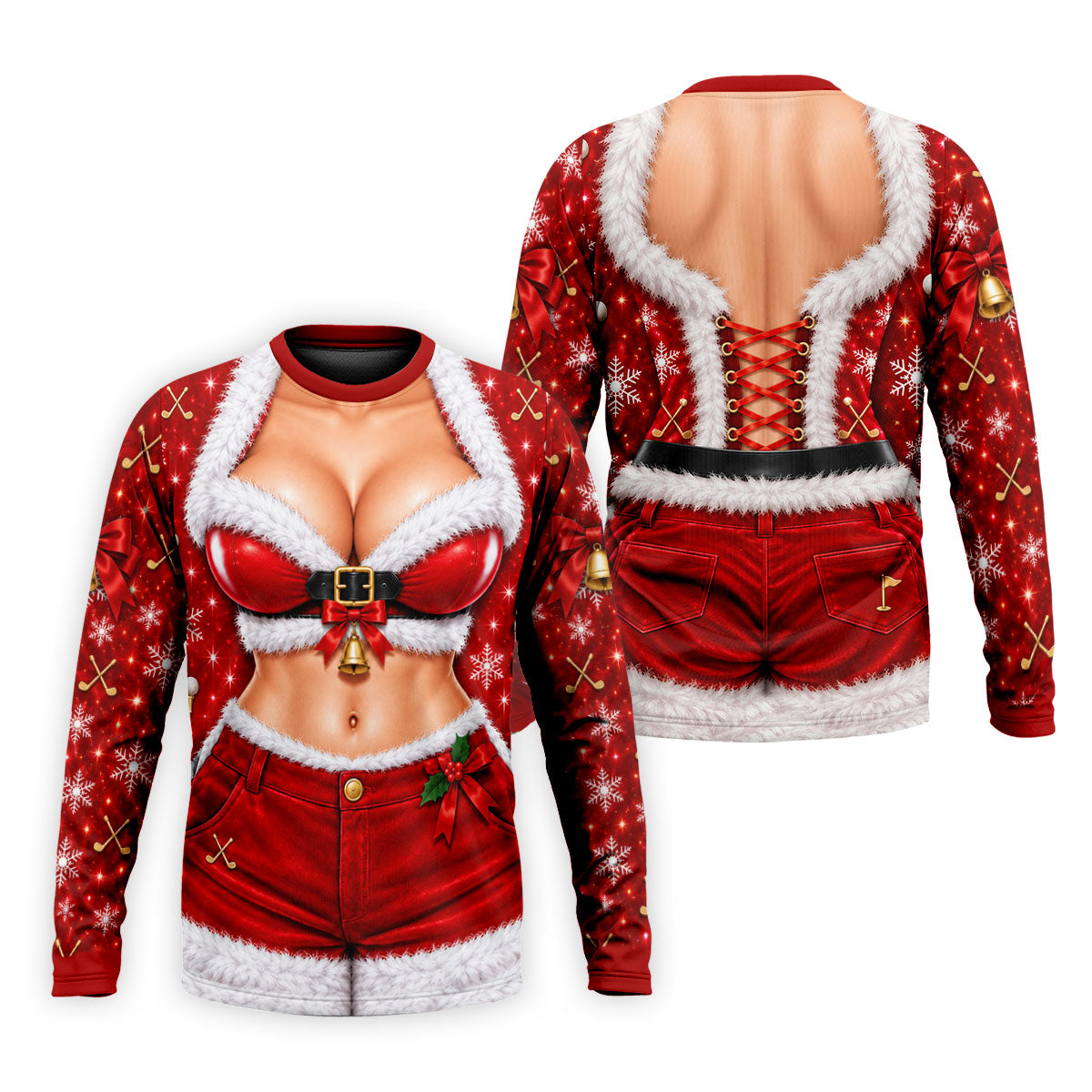 Santa Belt Bikini Abs Christmas Golf Shirt, Golf Gifts For Men, Mens Golf Apparel
