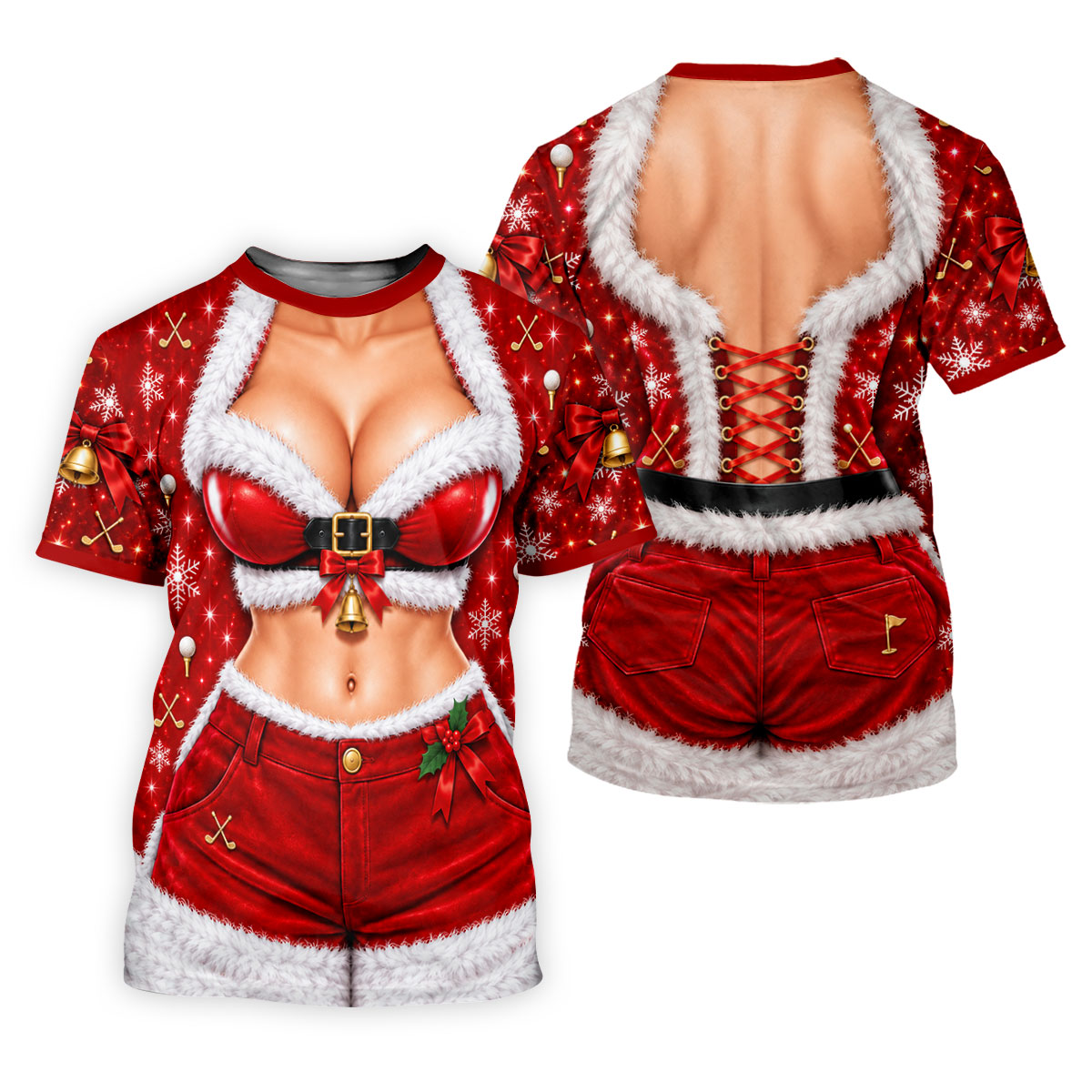 Santa Belt Bikini Abs Christmas Golf Shirt, Golf Gifts For Men, Mens Golf Apparel