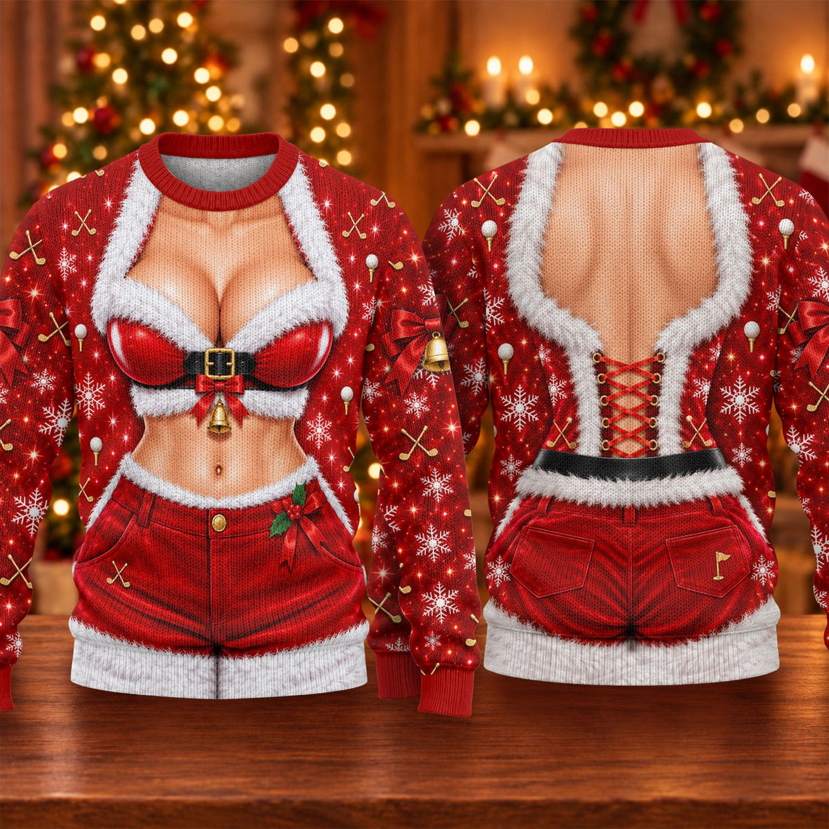 Santa Belt Bikini Ugly Christmas Sweater, Christmas Party Outfit, Golf Lover Gifts