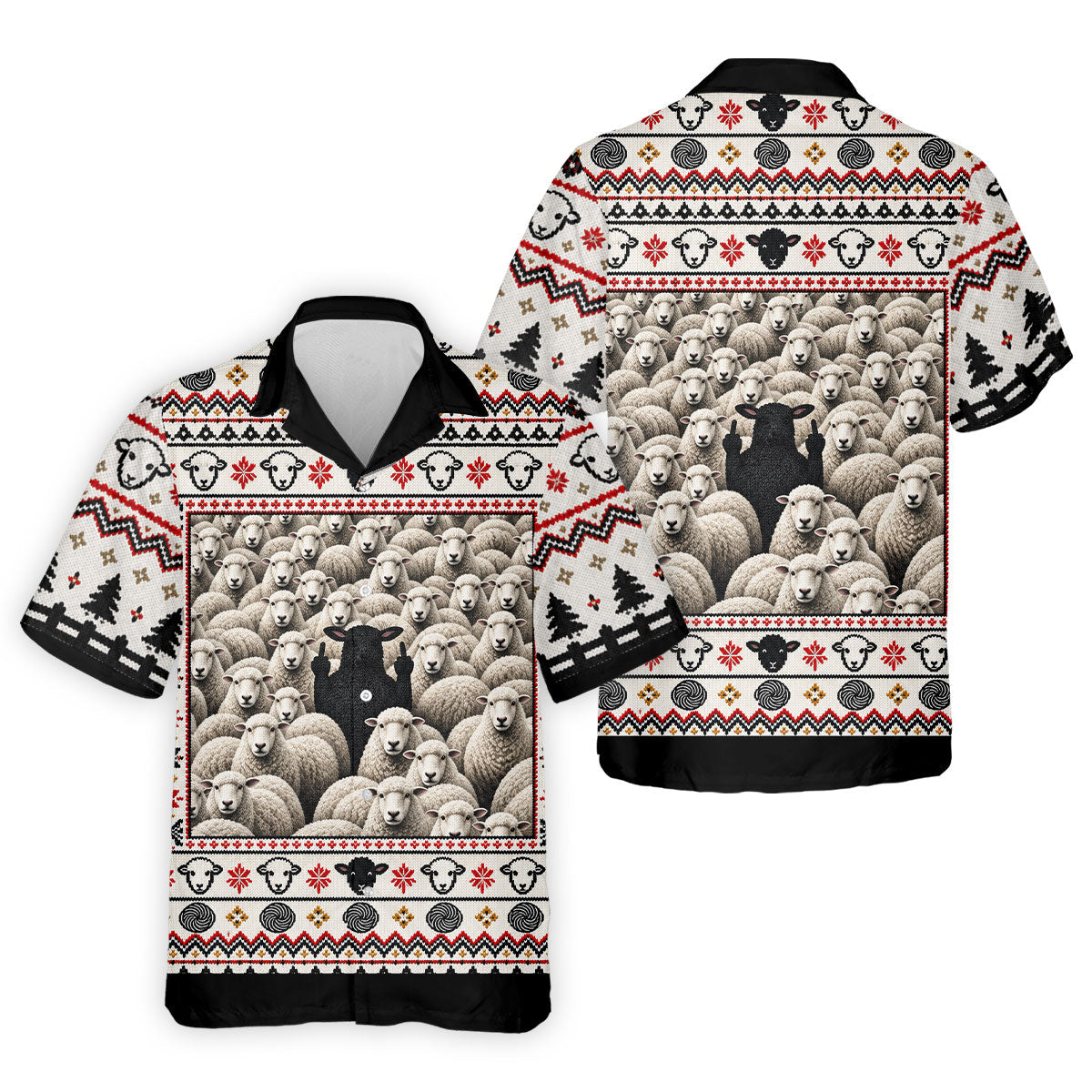 Black Sheep Fair Isle Christmas Golf Shirt, Mens Golf Polo, Mens Holiday Golf Shirts