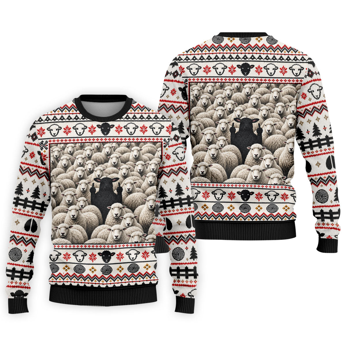Black Sheep Fair Isle Christmas Golf Shirt, Mens Golf Polo, Mens Holiday Golf Shirts