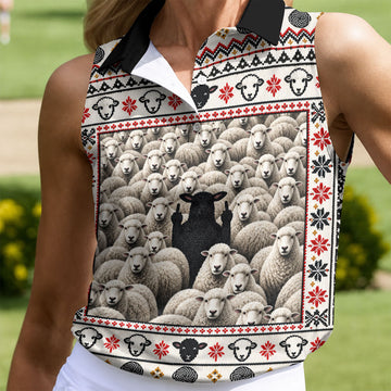 Black Sheep Fair Isle Christmas Golf Shirt, Ladies Golf Apparel, Golf Gifts For Women