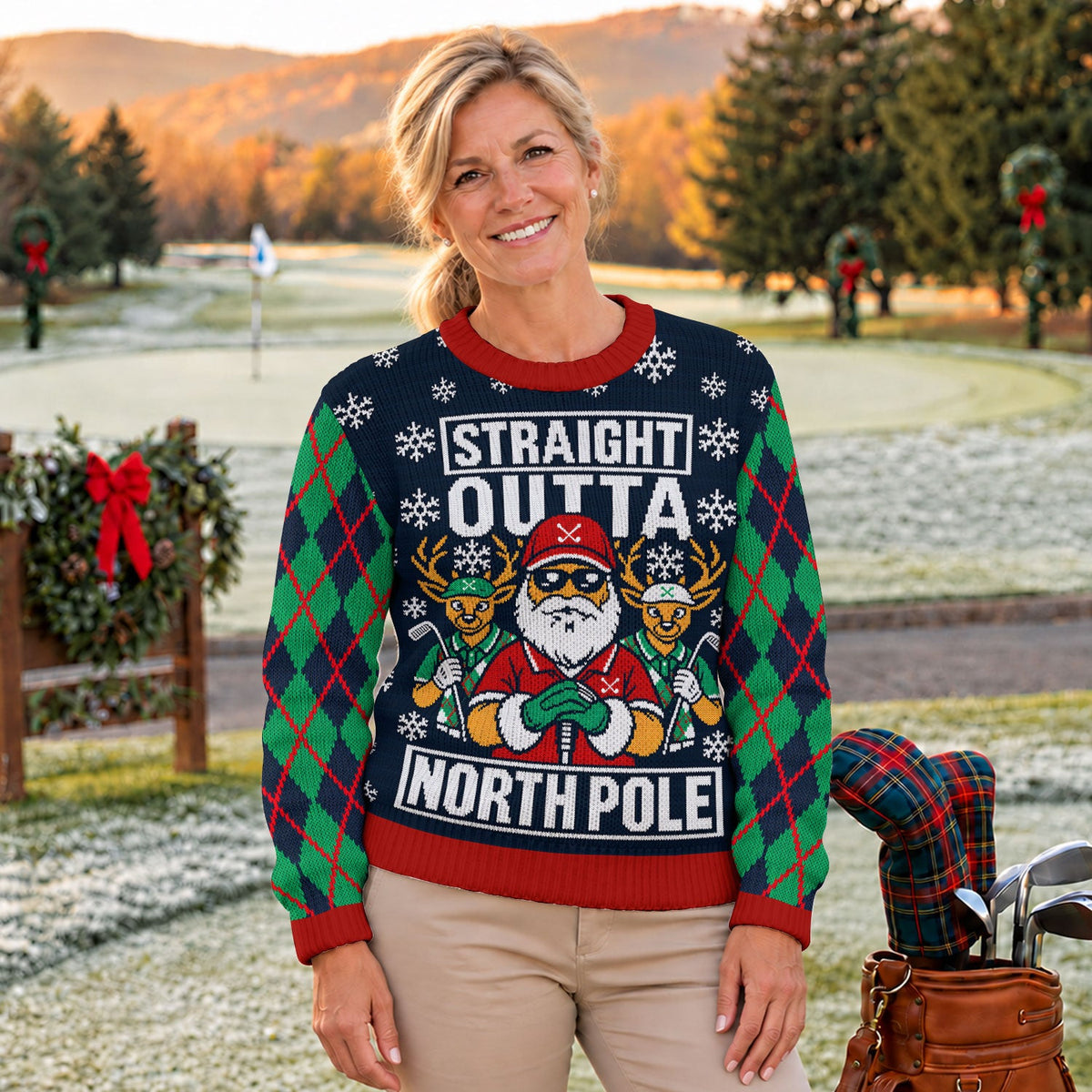 Straight Outta North Pole Ugly Christmas Sweater, Christmas Gifts, Golf Lover Gifts