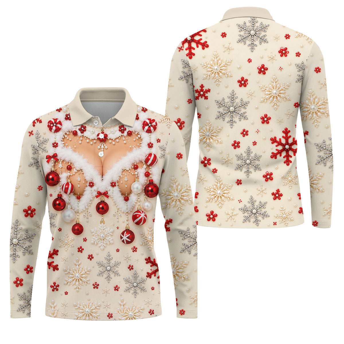 White Ornament Lace Bra Christmas Golf Shirt, Golf Polo For Men, Mens Golf Shirts