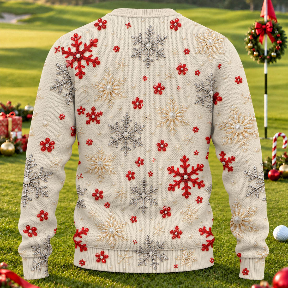 White Ornament Lace Ugly Christmas Sweater, Christmas Gifts, Holiday Party Sweater