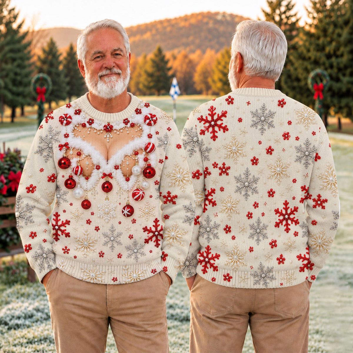 White Ornament Lace Ugly Christmas Sweater, Christmas Gifts, Holiday Party Sweater