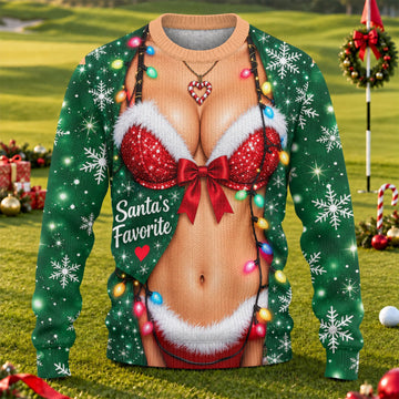 Santa's Favorite Bikini Ugly Christmas Sweater, Christmas Gifts, Golf Lover Gifts